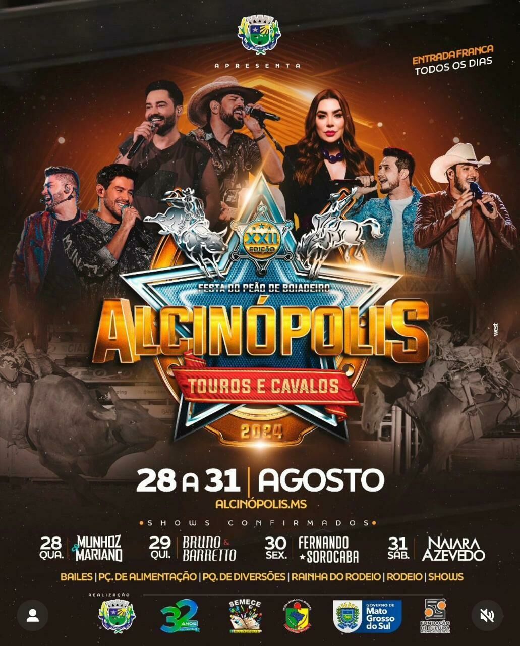 Imagem de compartilhamento para o artigo XXII Festa do Peão de Boiadeiro de Alcinópolis é o tradicional evento que recebe grandes atrações musicais e expectativa de recorde de público da MS Todo dia